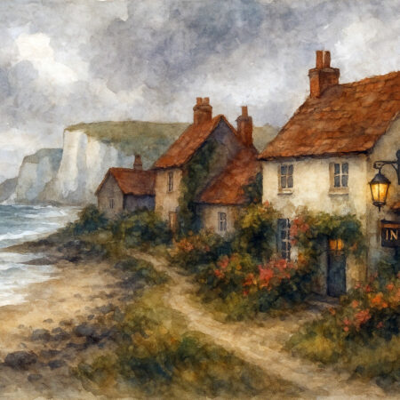 English Coastal Inn Watercolor Print