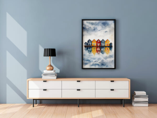 Colorful Nordic Boathouses – Fine Art Watercolor Print - Image 2