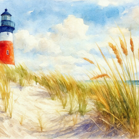 Lighthouse Among the Dunes – Fine Art Watercolor Print
